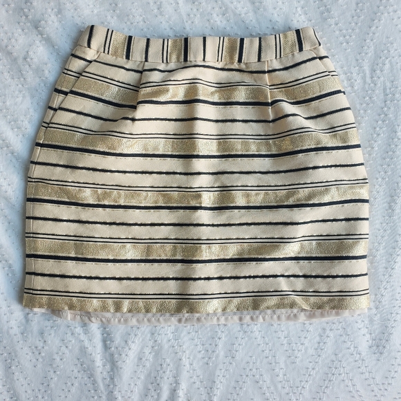 J.Crew Metallic Gold Striped Mini Skirt – Size 00 - Picture 1 of 5